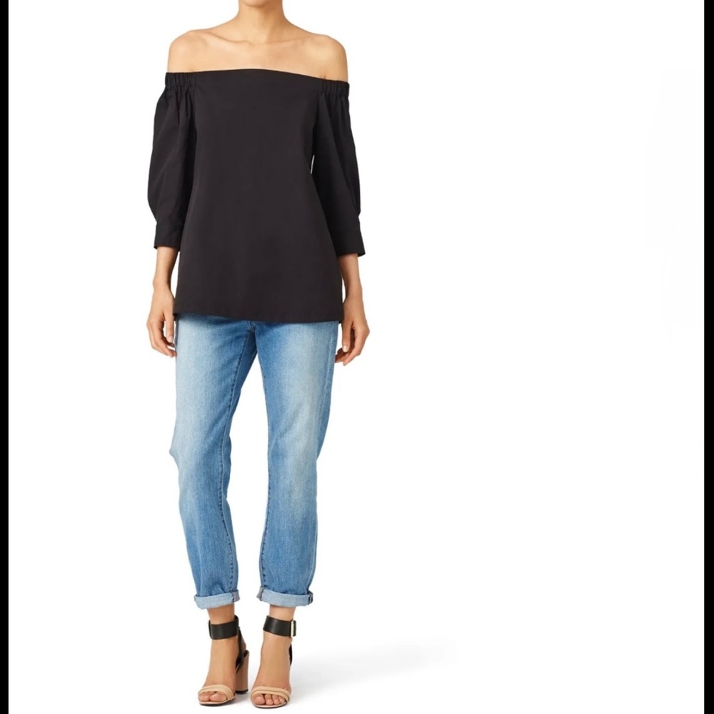 Theory Joscia Silk Off the Shoulder Black Blouse